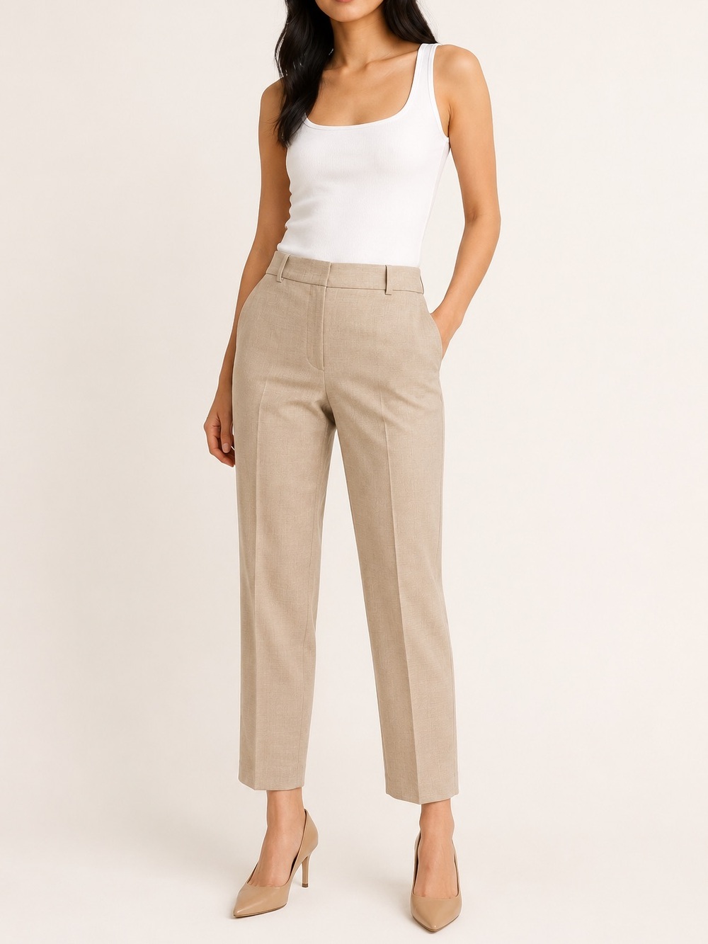 Babaton Tailored Trouser Pants Straight Leg Workwear Office Slacks Beige Size 4